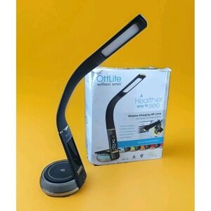OttLite LED Desk Lamp Night Light w/ Clock & Wireless Charging Station Qi-enable